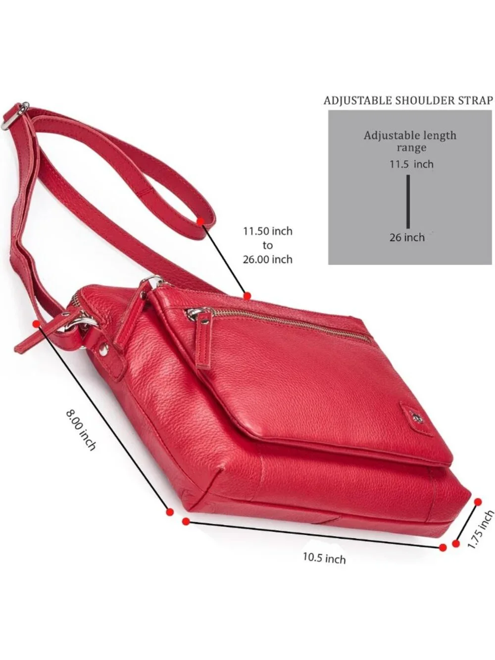 Soft Genuine Leather Crossbody Bag for Women - Small Adjustable Sling Purse